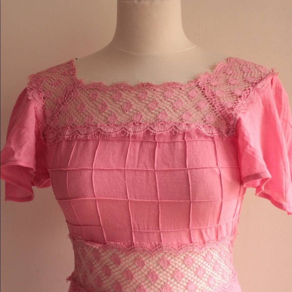 Vintage pink cotton maxi dress - Picture 3 of 9
